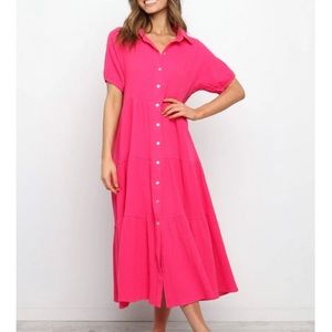 Petal And Pup WABASH DRESS Hot Pink Button Shirt Maxi Dress Women’s 10